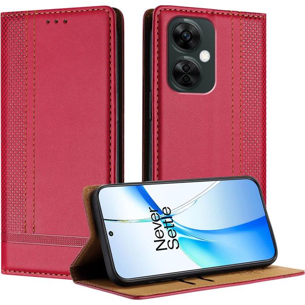 Custodia Per Oneplus Nord Ce 3 Lite In Pelle Con Funzione Stand Rosso-image