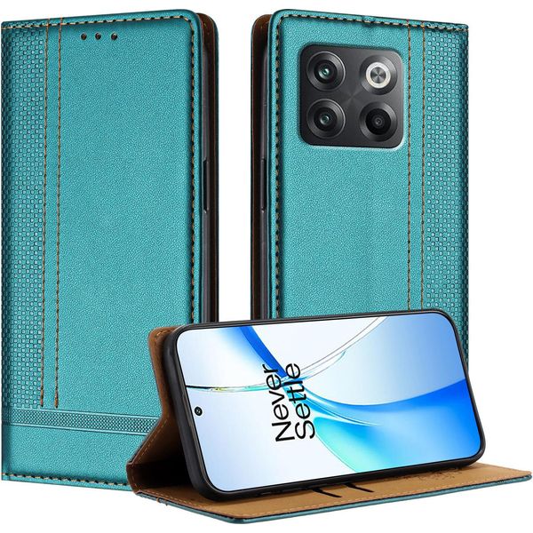 Custodia Per Oneplus 10T In Pelle Con Funzione Stand Verde-image