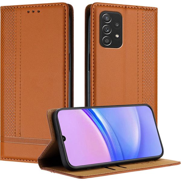 Custodia Per Samsung Galaxy A52S A52 5G/4G In Pelle Con Funzione Stand Brown-image