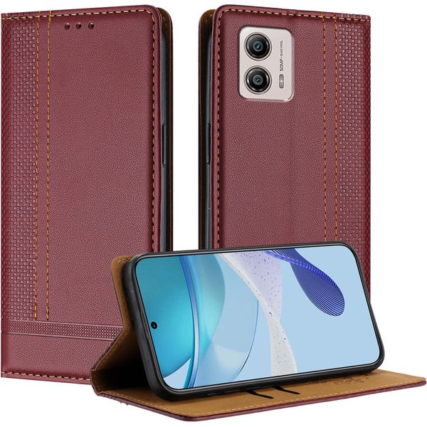 Custodia Per Motorola Moto G13 G53 In Pelle Con Funzione Stand Rosso Scuro-image