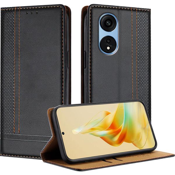 Custodia Per Oppo A1 Pro In Pelle Con Funzione Stand Nero-image