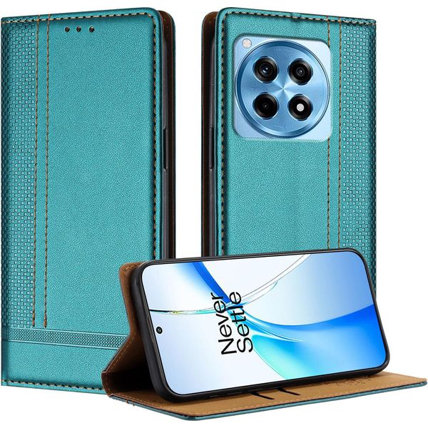 Custodia Per Oneplus 12R In Pelle Con Funzione Stand Verde-image