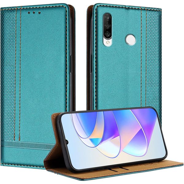 Custodia Per Huawei P30 Lite In Pelle Con Funzione Stand Verde-image