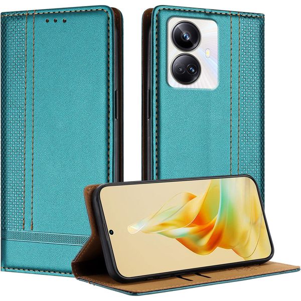 Custodia Per Telefono Cellulare Per Realme 10 Pro+ Custodia Protettiva In Pelle Flip Con Funzione Stand Verde-image