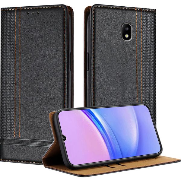 Custodia Per Samsung Galaxy J3 2017 In Pelle Flip Case Con Funzione Stand Nero-image