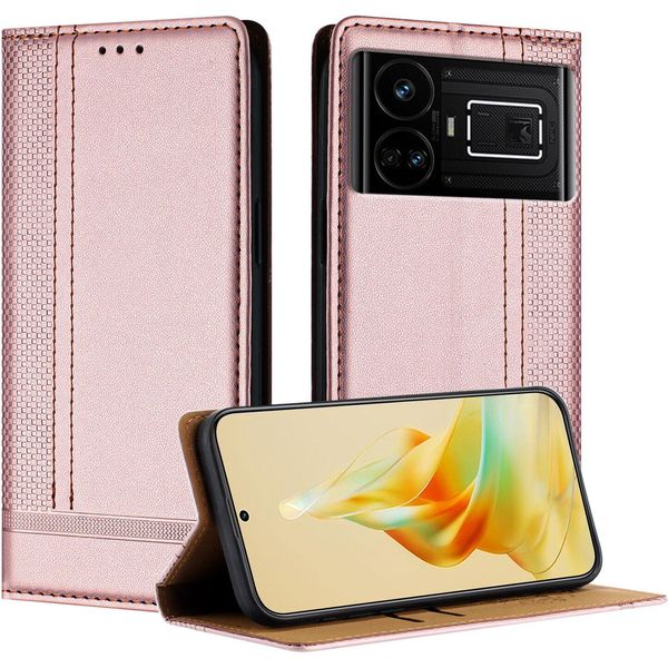 Custodia Per Telefono Cellulare Per Realme GT5 5G In Pelle Flip Cover Con Funzione Stand Rosa-image