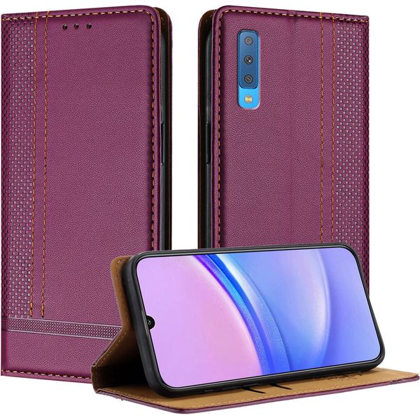 Custodia Per Telefono Cellulare Per Samsung Galaxy A7 2018 In Pelle Flip Custodia Protettiva Con Funzione Stand Viola-image
