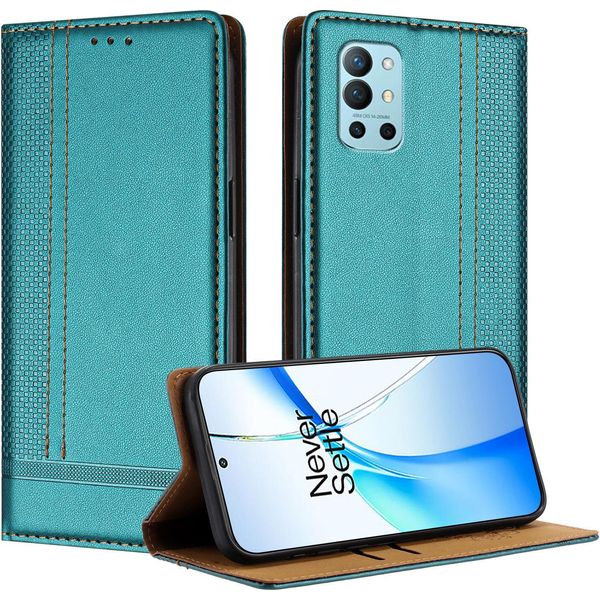 Custodia Per Oneplus 9R In Pelle Con Funzione Stand Verde-image