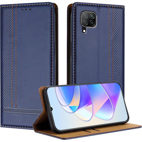 Custodia Per Huawei P40 Lite In Pelle Con Funzione Stand Blu-image