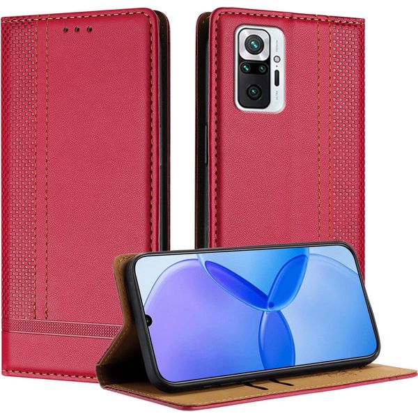 Custodia Per Xiaomi Redmi Note 10 Pro/Note 10 Pro Max In Pelle Con Funzione Stand Rosso-image