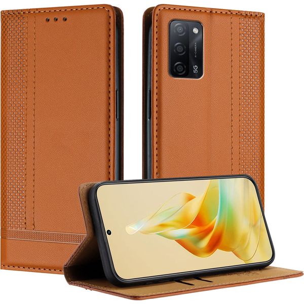 Custodia Per Oppo A54 4G/A55 5G In Pelle Con Funzione Stand Brown-image