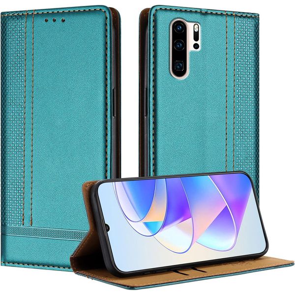 Custodia Per Huawei P30 Pro In Pelle Con Funzione Stand Verde-image