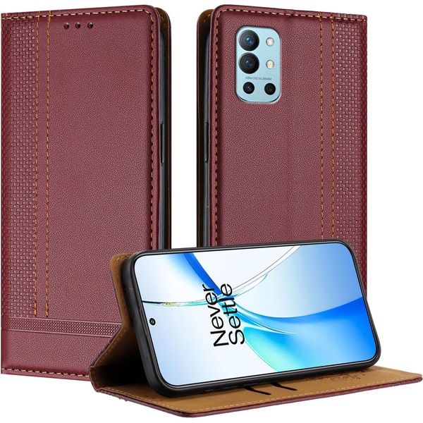Custodia Per Oneplus 9R Custodia Flip In Pelle Con Funzione Stand Rosso Scuro-image