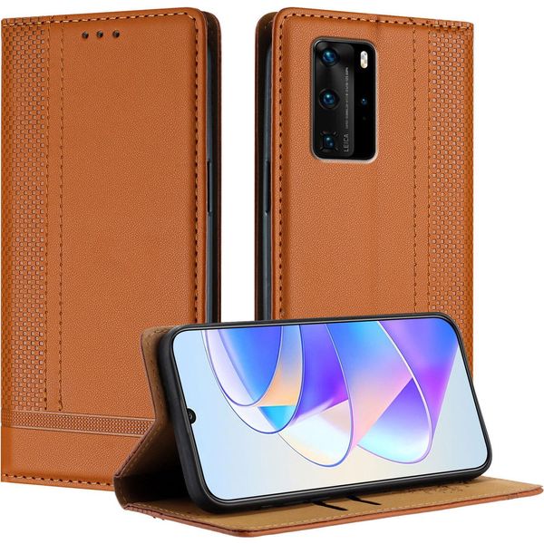 Custodia Per Huawei P40 Pro In Pelle Con Funzione Stand Brown-image