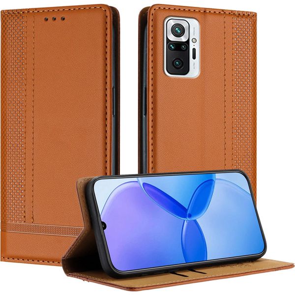 Custodia Per Xiaomi Redmi Note 10 Pro/Note 10 Pro Max In Pelle Flip Case Con Funzione Stand Brown-image