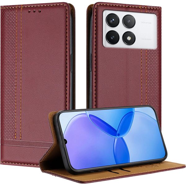 Custodia Per Xiaomi Poco X6 Pro/Redmi K70E 5G In Pelle Con Funzione Stand Rosso Scuro-image