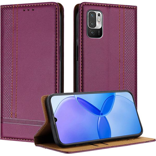 Custodia Per Xiaomi Redmi 10 4G In Pelle Con Funzione Di Supporto Viola-image
