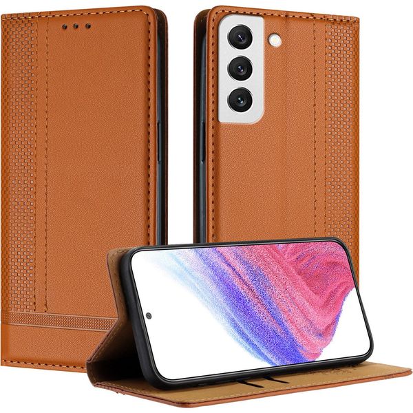 Custodia Per Samsung Galaxy S22 5G In Pelle Con Funzione Stand Brown-image