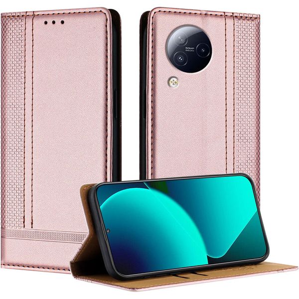 Custodia Per Xiaomi Civi 3 In Pelle Con Funzione Di Supporto Rosa-image
