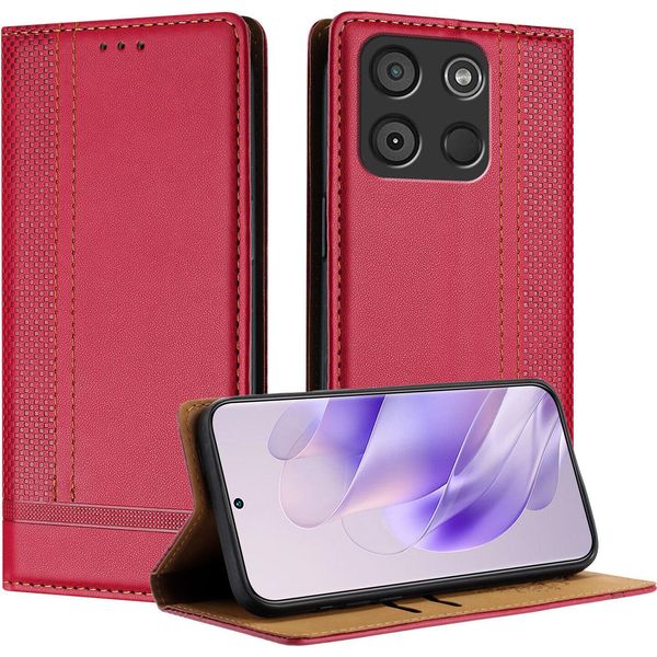 Custodia Per Itel A60 / Itel A60S In Pelle Con Funzione Stand Rosso-image
