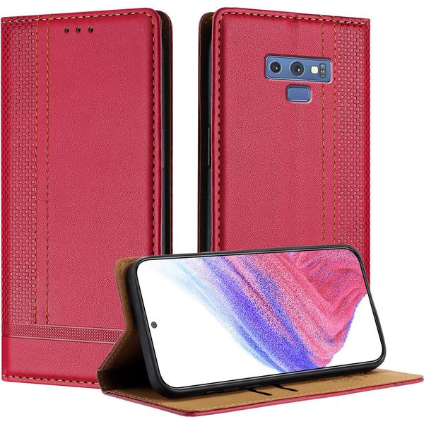 Custodia Per Telefono Cellulare Per Samsung Galaxy Note 9 In Pelle Flip Custodia Protettiva Con Funzione Stand Rosso-image