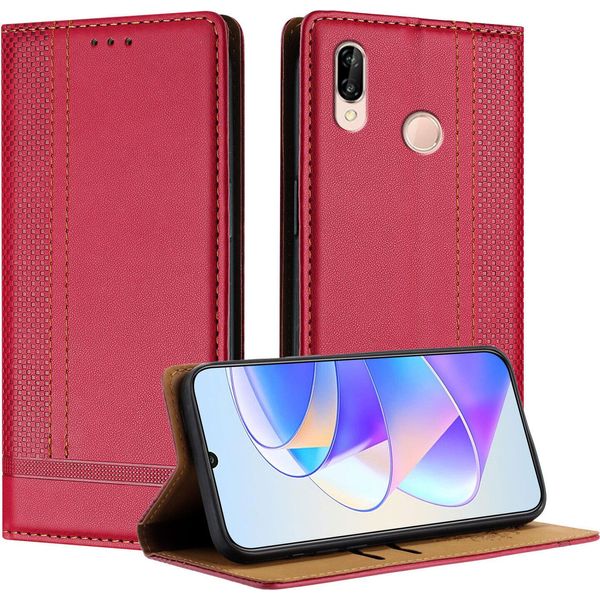 Custodia Per Huawei P20 Lite In Pelle Con Funzione Stand Rosso-image