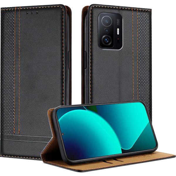 Custodia Per Xiaomi 11T / 11T Pro In Pelle Con Funzione Stand Nero-image