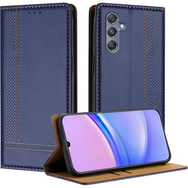 Custodia Per Samsung Galaxy M34 5G In Pelle Con Funzione Stand Blu-image