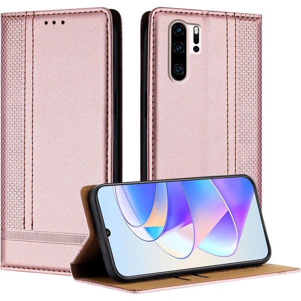 Custodia Per Huawei P30 Pro In Pelle Con Funzione Stand Rosa-image