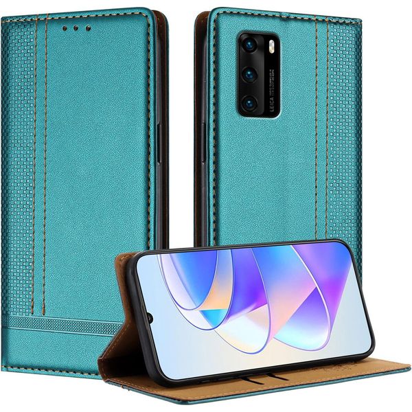 Custodia Per Huawei P40 In Pelle Con Funzione Stand Verde-image