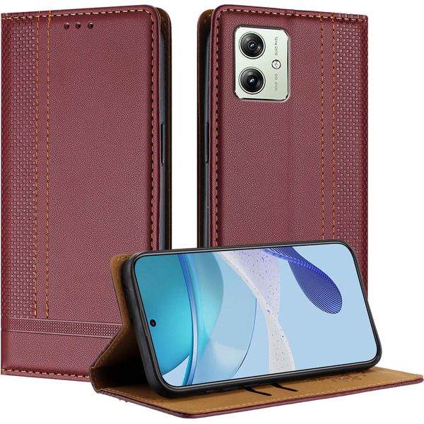 Custodia Per Motorola Moto G14 G54 In Pelle Con Funzione Stand Rosso Scuro-image