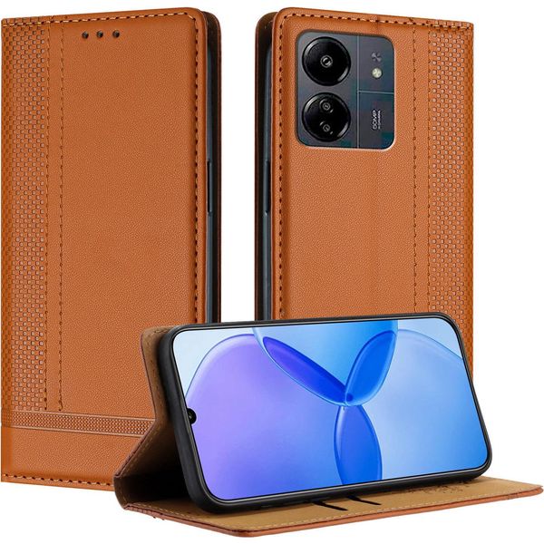 Custodia Per Xiaomi Poco C65/Poco M6 5G/Redmi 13C Custodia Flip In Pelle Con Funzione Stand Brown-image