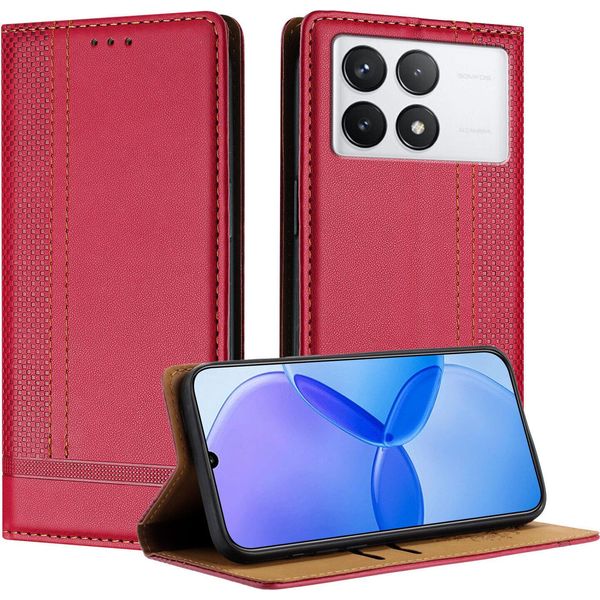 Custodia Per Xiaomi Poco X6 Pro/Redmi K70E 5G In Pelle Con Funzione Stand Rosso-image