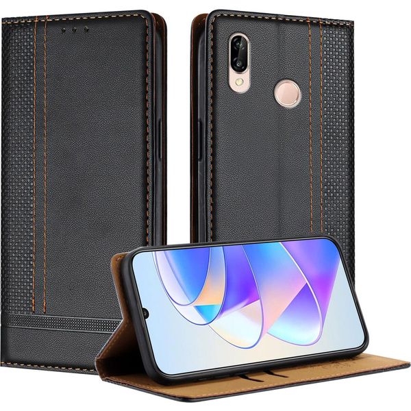 Custodia Per Huawei P20 Lite In Pelle Con Funzione Stand Nero-image