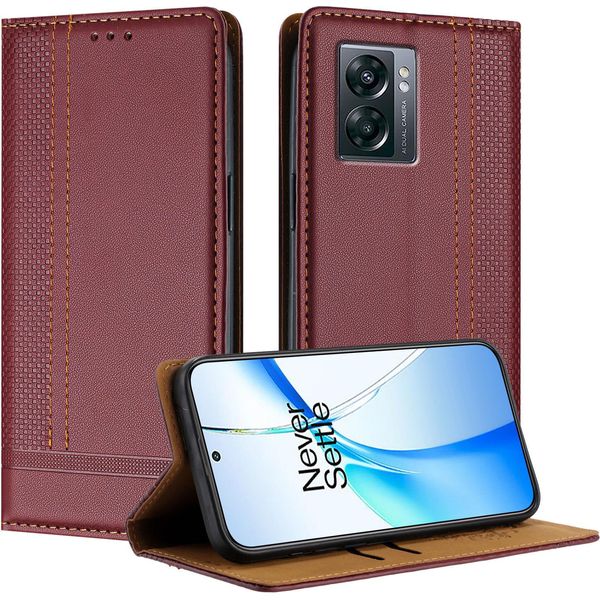 Custodia Per Oneplus Nord N300 Custodia Flip In Pelle Con Funzione Stand Rosso Scuro-image