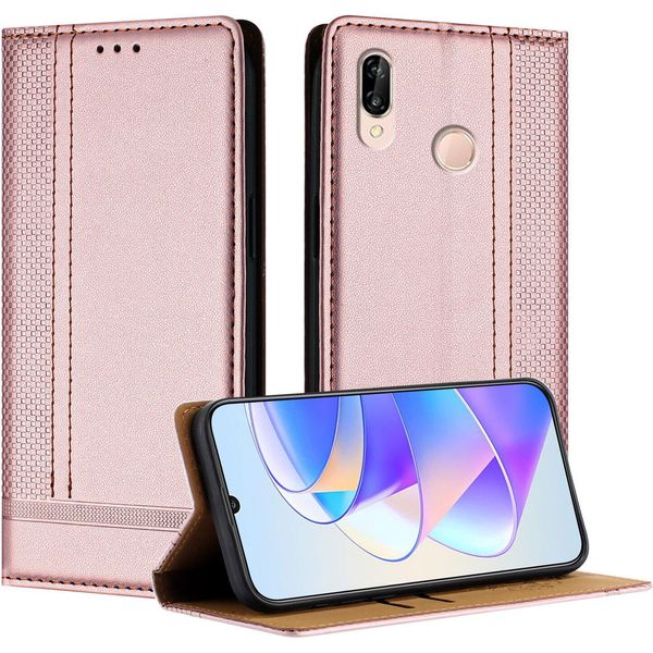 Custodia Per Huawei P20 Lite In Pelle Con Funzione Stand Rosa-image