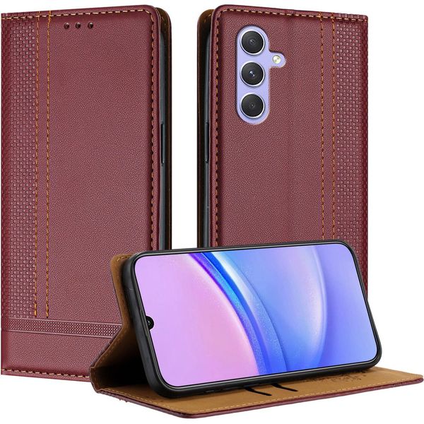 Custodia Per Samsung Galaxy A55 5G In Pelle Con Funzione Stand Rosso Scuro-image
