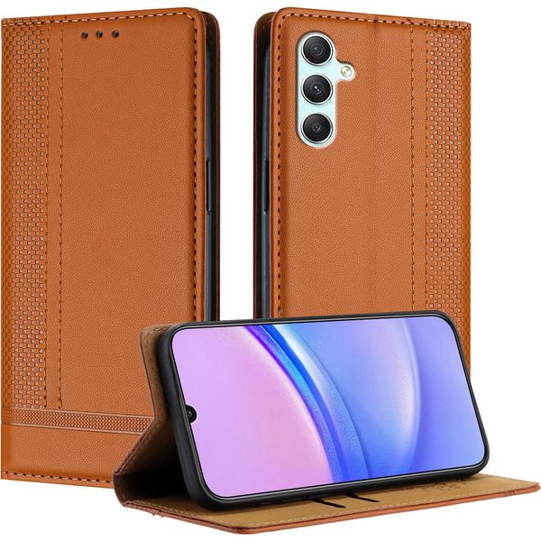 Custodia Per Samsung Galaxy A34 5G In Pelle Con Funzione Stand Brown-image