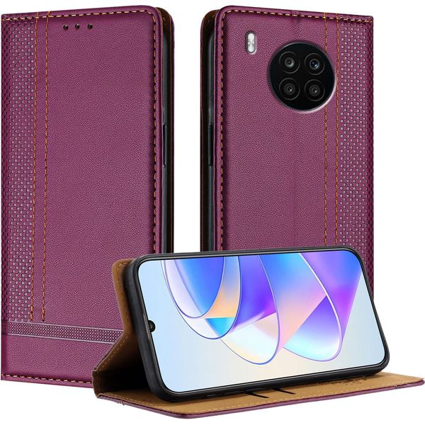 Custodia Per Huawei Nova 8I/Honor 50 Lite Custodia Flip In Pelle Con Funzione Stand Viola-image