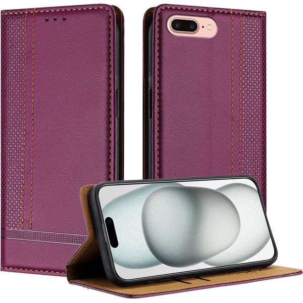 Custodia Per Iphone 8 Plus/7 Plus/6S Plus/6 Plus Custodia Flip In Pelle Con Funzione Stand Viola-image