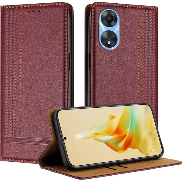 Custodia Per Oppo A78 5G In Pelle Con Funzione Stand Rosso Scuro-image