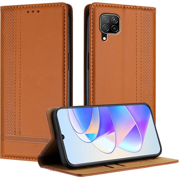 Custodia Per Huawei P40 Lite In Pelle Con Funzione Stand Brown-image