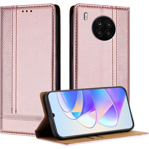 Custodia Per Huawei Nova 8I/Honor 50 Lite In Pelle Con Funzione Stand Rosa-image
