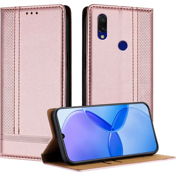 Custodia Per Xiaomi Redmi 7 In Pelle Con Funzione Di Supporto Rosa-image