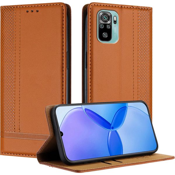 Custodia Per Telefono Cellulare Per Xiaomi Poco M5S/Redmi Note 10S/Note 10 4G In Pelle Flip Custodia Protettiva Con Funzione Stand Brown-image