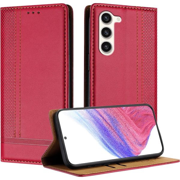 Custodia Per Telefono Cellulare Per Samsung Galaxy S23 Plus In Pelle Flip Custodia Protettiva Con Funzione Stand Rosso-image