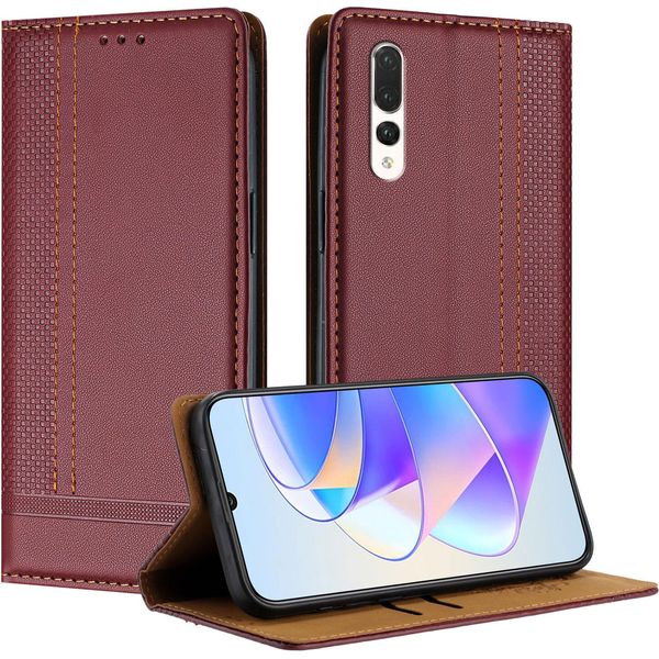 Custodia Per Huawei P20 Pro In Pelle Con Funzione Stand Rosso Scuro-image