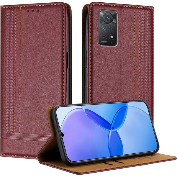 Custodia Per Xiaomi Redmi Note 11 Pro/Note 11 Pro+ 5G/Note 12 Pro 4G Custodia Flip In Pelle Con Funzione Stand Rosso Scuro-image