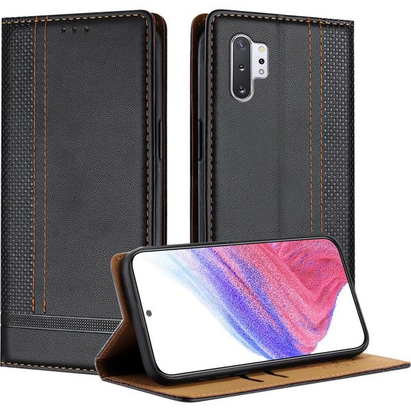 Custodia Per Telefono Cellulare Per Samsung Galaxy Note 10 Plus In Pelle Flip Custodia Protettiva Con Funzione Stand Nero-image