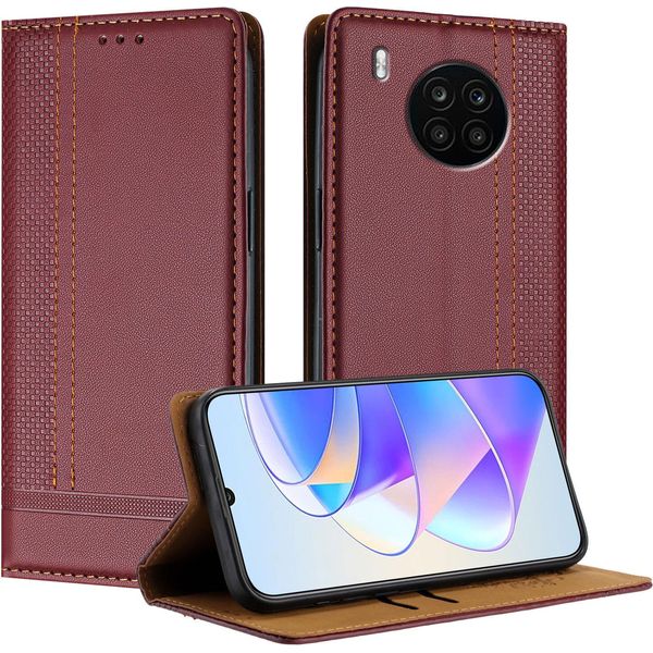 Custodia Per Huawei Nova 8I/Honor 50 Lite Custodia Flip In Pelle Con Funzione Stand Rosso Scuro-image